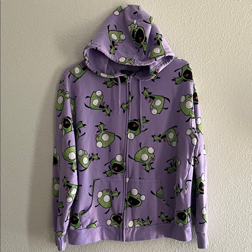 Invader Zim Character All Over Print Adult Lavender Zip Up Hoodie